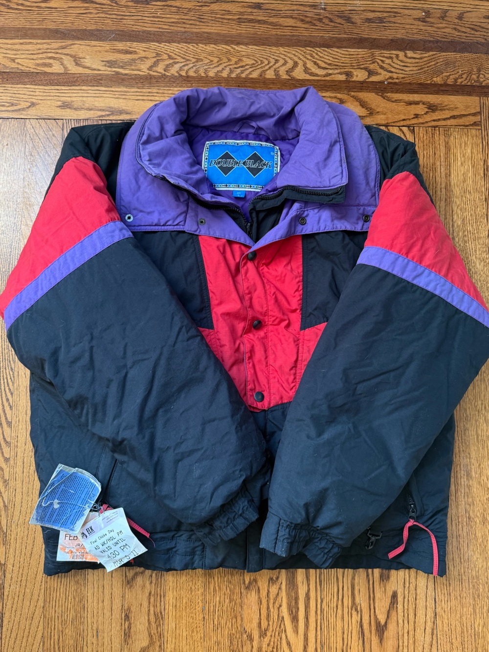 Vintage 90s Double Black Diamond Down Ski Jacket Mens L Colorblock Puffer